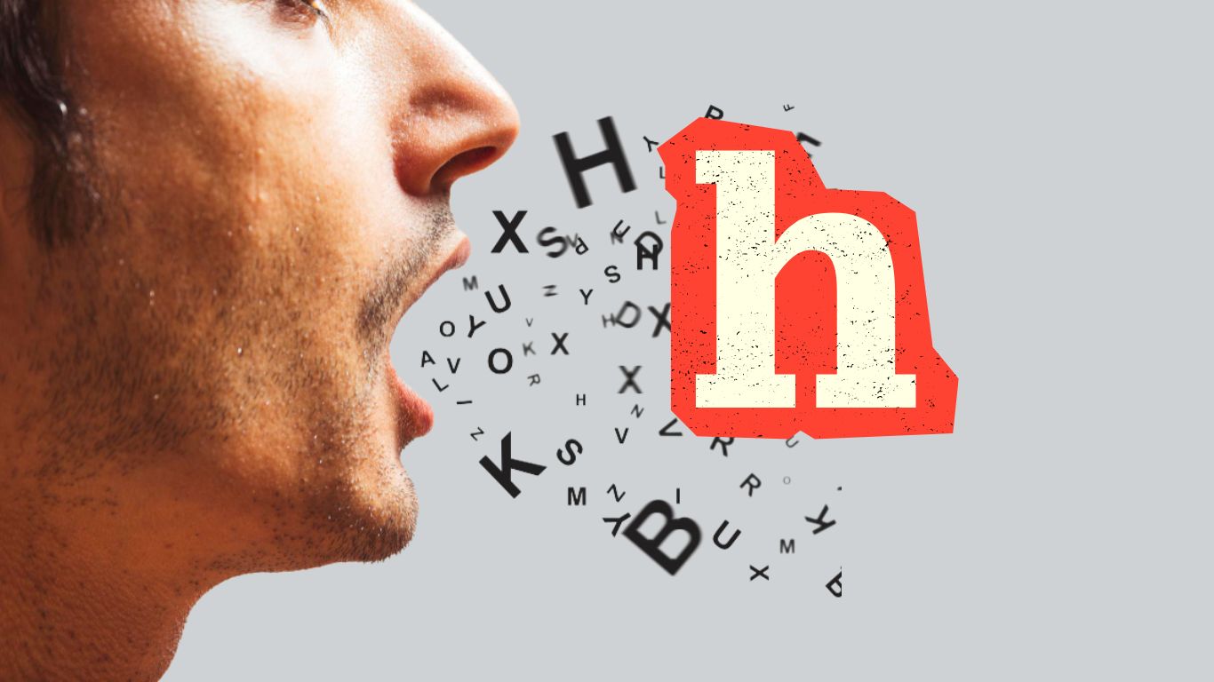 Close-up of a person pronouncing the American /h/ sound, exhaling a soft puff of air with relaxed lips and throat.