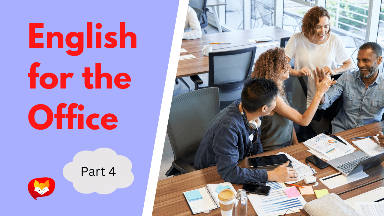 Graphic displaying useful English phrases at work for effective communication and team collaboration.