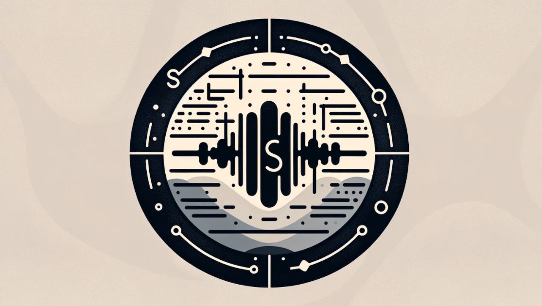Abstract representation of the Schwa sound, key to mastering the American accent, depicted through a stylized waveform or phonetic symbol, set against a clean, focused background.
